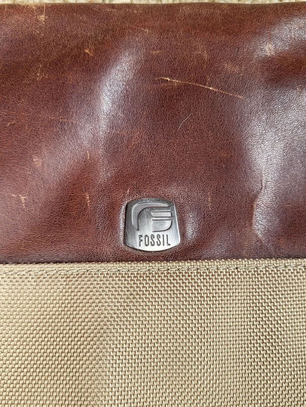 Fossil Vintage Y2k Two-Tone Canvas Messenger Bag in Beige and Brown